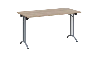 SLA 140 lak skládací jednací stůl 1394x700, deska 25 mm, podnož stříbrný lak, deska dub bardolino